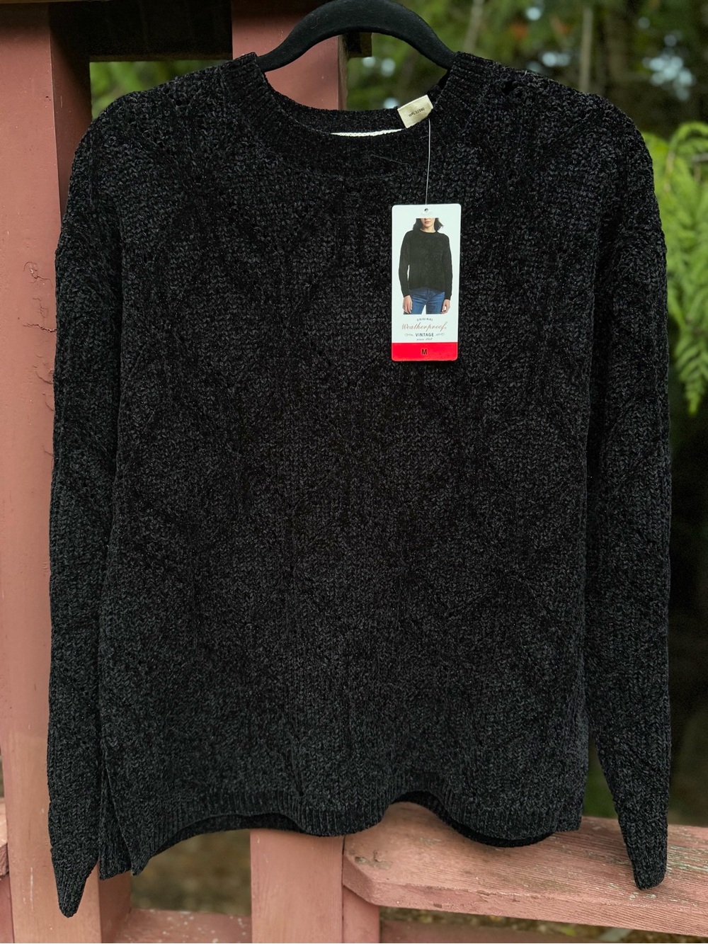 Weatherproof Vintage Black Silver Shimmer Chenille Cable Knit Sweater M NWT